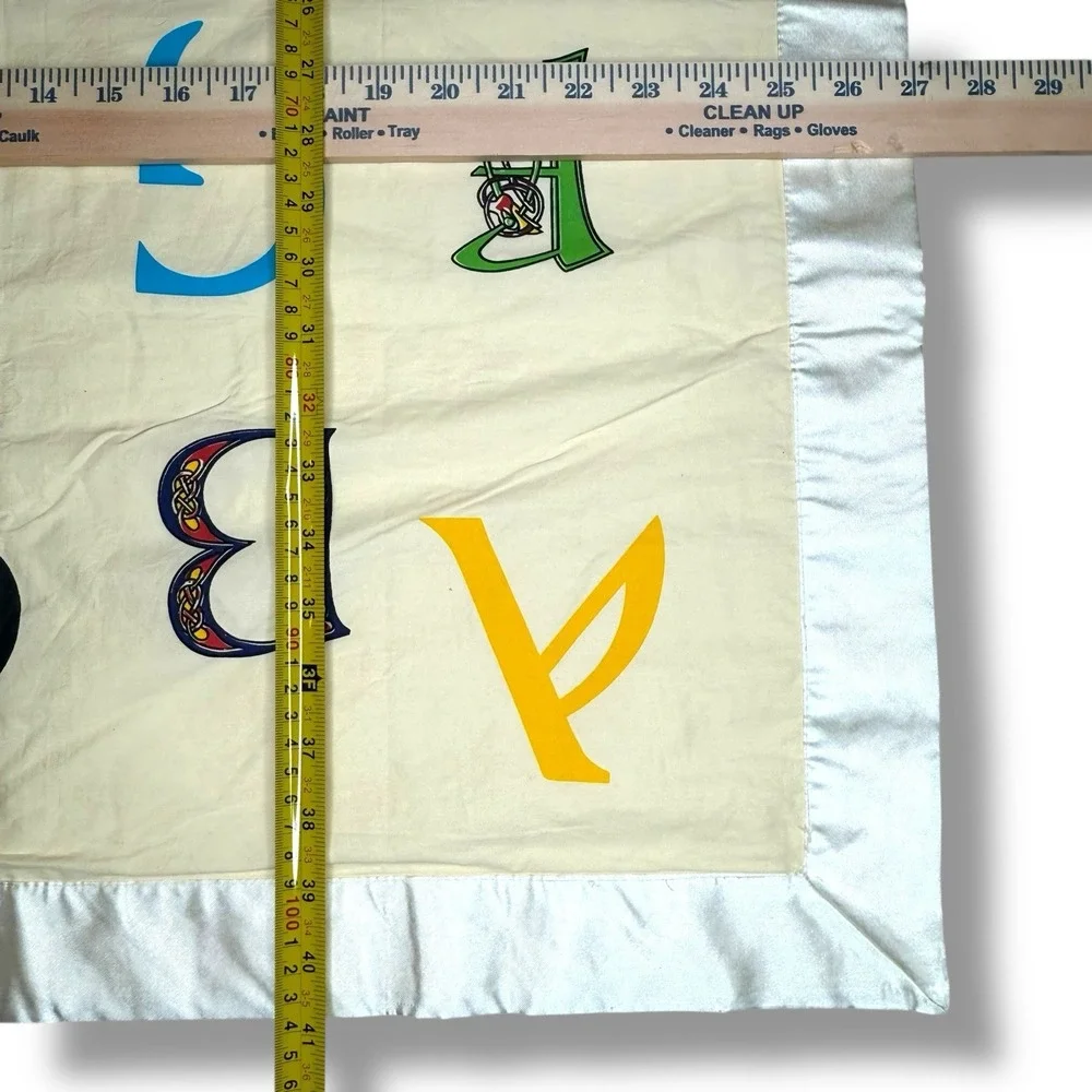 Vintage Baby Blanket‎ Satin Trim Alphabet Letters Celtic Nursery Theme Ireland
